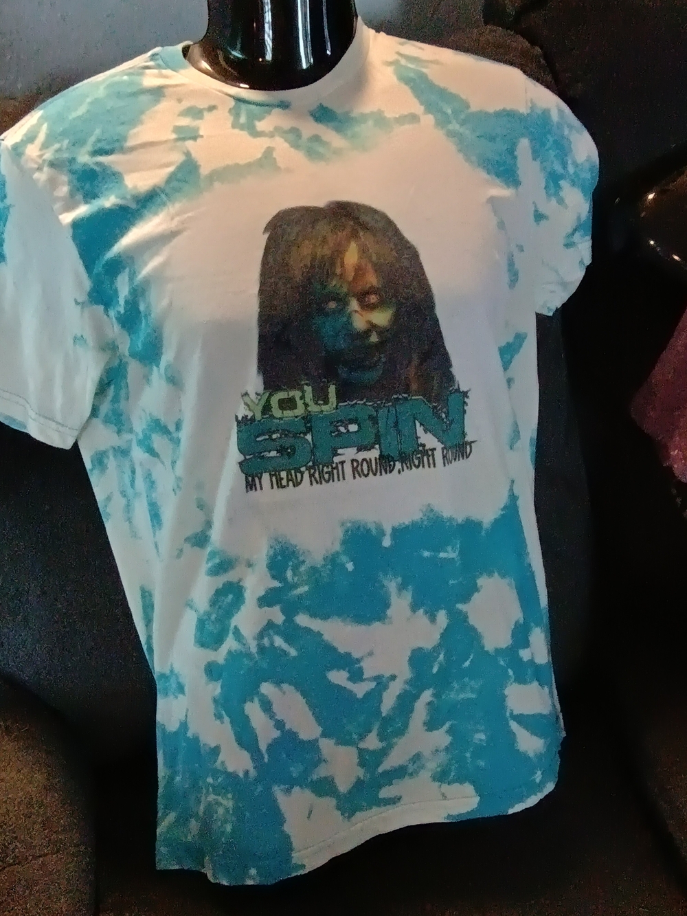 The Exorcist T-Shirt Medium You Spin Me Round Funny Horror Handmade Bleached Tee